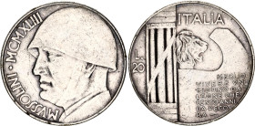 Italy 100 Lire 1943 MCMXLIII Fantasy Coinage
X# 2, N# 5491; Silver; Mussolini Fantasy Medal; VF+