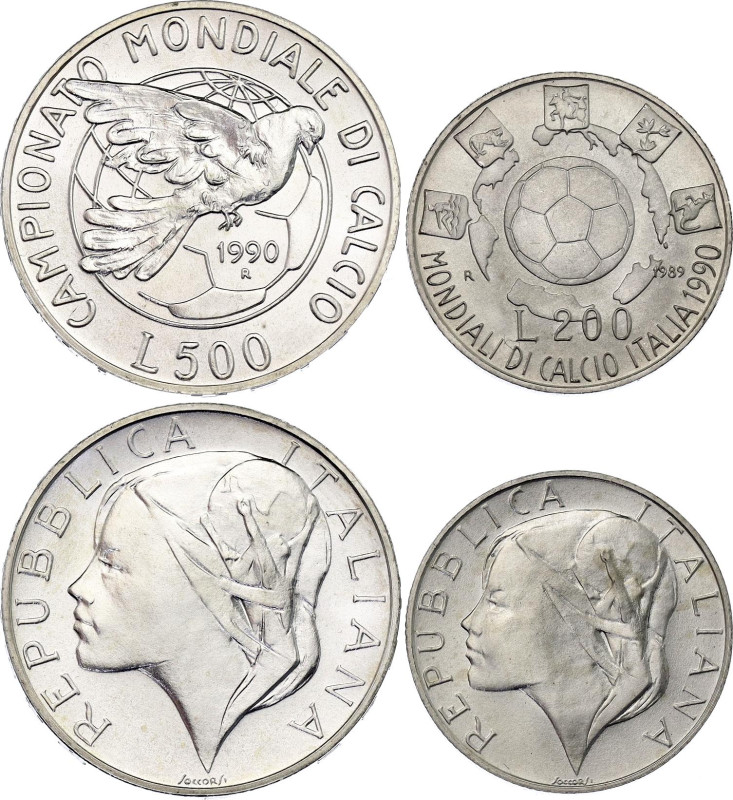 Italy 200 & 500 Lire 1989 - 1990 R
KM# 133, 136; Silver; FIFA World Cup 1990 - ...