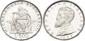 Italy 500 Lire 1975 R
KM# 104, N# 12013; Silver; 500th Anniversary of the Birth of Michelangelo Buonarroti; Rome Mint; UNC