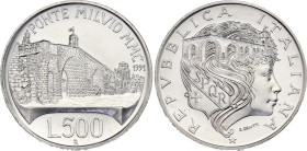 Italy 500 Lire 1991 R
KM# 147, N# 52521; Silver; 2100th Anniversary of the Ponte Milvio, Rome; Rome Mint; Mintage 58500; UNC