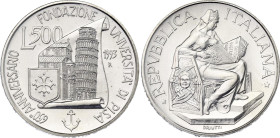 Italy 500 Lire 1993 R
KM# 158, N# 33560; Silver; 650th Anniversary of the foundation of the University of Pisa - First issue; Rome Mint; Mintage 4108...