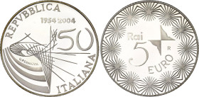 Italy 5 Euro 2004 R
KM# 254, N# 45324; Silver., Proof; 50th Anniversary of Television Broadcast in Italy - RAI, Rome; Rome Mint; Mintage 10000