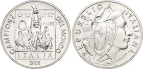Italy 10 Euro 2006 R
KM# 283, N# 50209; Silver; Italy Football Team is the winner of the FIFA World Cup 2006; Rome Mint; Mintage 18000; BUNC