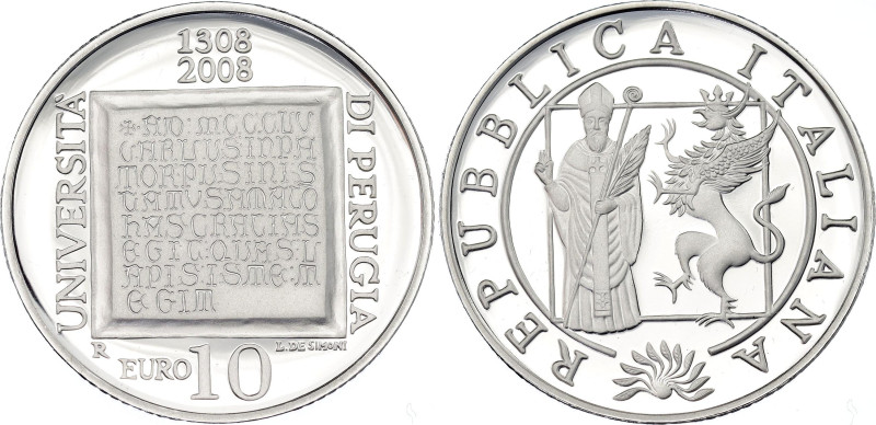 Italy 10 Euro 2008 R
KM# 306, N# 45336; Silver., Proof; 700th Anniversary of Un...