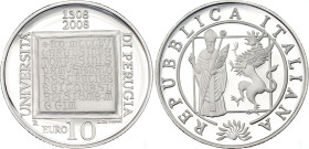 Italy 10 Euro 2008 R
KM# 306, N# 45336; Silver., Proof; 700th Anniversary of University of Perugia; Rome Mint; Mintage 9000
