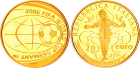 Italy 20 Euro 2004 R
KM# 243, Fr# 1546, N# 111355; Gold (.900) 6.45 g., Proof; FIFA World Cup 2006 - Germany 2006 (1st issue); Rome Mint; Mintage 750...