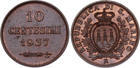 San Marino 10 Centesimi 1937 R
KM# 13, N# 11822; UNC, mint luster remains