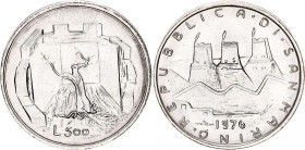 San Marino 500 Lire 1976 R
KM# 58, N# 11443; Silver; UNC