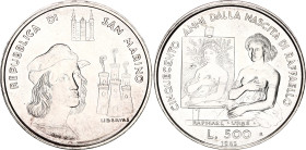 San Marino 500 Lire 1983 R
KM# 154, N# 13717; Silver; 500th Anniversary of the birth of Raffaello; UNC