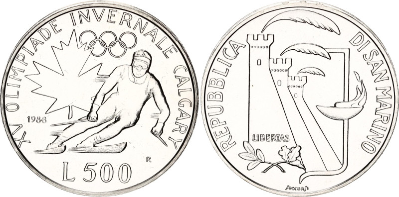 San Marino 500 Lire 1988 R
KM# 216, N# 27078; Silver; Winter Olympics, 1988; UN...