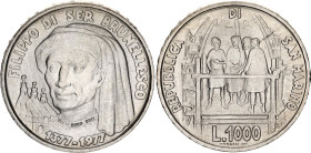 San Marino 1000 Lire 1977 R
KM# 72, N# 12700; Silver; 600th Anniversary of the Birth of Brunelleschi; UNC with full mint luster