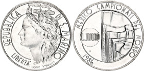 San Marino 1000 Lire 1986 R
KM# 197, N# 50212; Silver; 1986 World Cup, Mexico; UNC