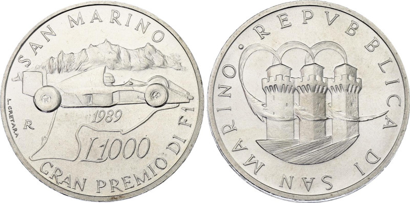 San Marino 1000 Lire 1989 R
KM# 244, N# 36665; Silver; San Marino Grand Prix; R...