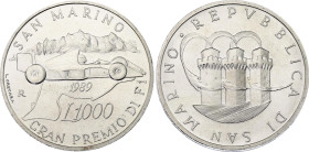 San Marino 1000 Lire 1989 R
KM# 244, N# 36665; Silver; San Marino Grand Prix; Rome Mint; Mintage 30000; UNC