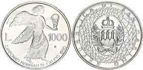 San Marino 1000 Lire 1990 R
KM# 247, N# 54265; Silver; 1990 World Cup, Italy; UNC