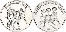 San Marino 1000 Lire 1992 R
KM# 277, N# 36668; Silver; 1992 Summer Olympics, Barcelona; UNC with full mint luster