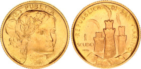 San Marino 1 Scudo 1975
KM# 49, N# 93719; Gold (.917) 3 g., 16 mm.; Coat of Arms; UNC with full mint luster