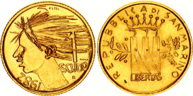 San Marino 1 Scudo 1982
KM# 142, N# 93725; Gold (.917) 3 g., 16 mm.; Defense of Freedom; UNC with full mint luster