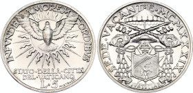 Vatican 5 Lire 1939 MCMXXXIX
KM# 20, N# 24975; Silver; Sede Vacante; Mintage 40000; UNC