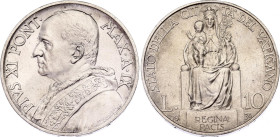 Vatican 10 Lire 1930 (IX)
KM# 8, N# 10412; Silver; Pivs XI; UNC with minor hairlines