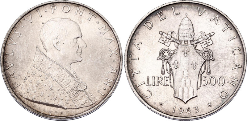 Vatican 500 Lire 1963 (I)
KM# 83.1, N# 13003; Legend: "AN"; Silver; Pavlvs VI; ...