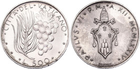 Vatican 500 Lire 1974 (XII)
KM# 123, N# 7066; Silver; Pavlvs VI; UNC- with full mint luster