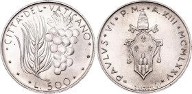 Vatican 500 Lire 1975 (XIII)
KM# 123, N# 7066; Silver; Pavlvs VI; UNC with full mint luster