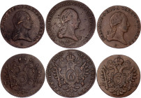 Austria Lot of 3 Coins 1800
KM# 2115, 2128; 3 - 6 Kreuzer 1800 B & S; Franz II; VF/XF