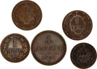 Austria Lot of 5 Coins 1851 - 1881
Copper; Mosly UNC