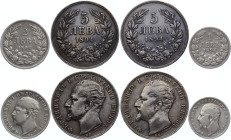 Bulgaria Lot of 4 Coins 1894
1 2 & 2 x 5 Leva 1894; Silver; Ferdinand I; VF/XF