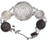 Europe Silver Coins Bracelet 1908
Bracelet Made of 5 Silver Coins; Total Weight 45.96g