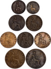 Great Britain Lot of 9 Coins 1839 - 1899
Various Dates & Denominations; Copper & Bronze; Victoria; VF-XF