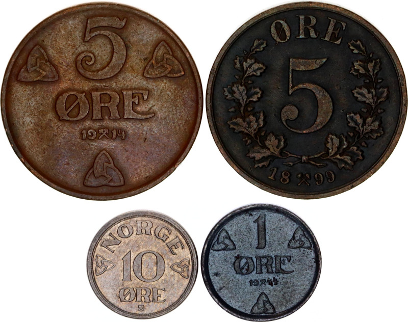 Norway Lot of 4 Coins 1899 -1953
KM# 360, N# 24390; Copper-Nickel; Oscar II; UN...