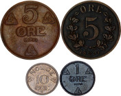 Norway Lot of 4 Coins 1899 -1953
KM# 360, N# 24390; Copper-Nickel; Oscar II; UNC, original toning