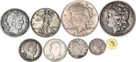 United States Lot of 9 Coins 1849 - 1936
Various Dates & Denominations; Silver; F-XF