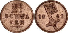 German States Bremen 2½ Schwaren 1841
KM# 234, N# 15677; Copper; XF