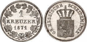 German States Hessen-Darmstadt 1 Kreuzer 1871
KM# 339, N# 29839; Silver; Louis III; UNC+ with full mint luster