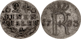 German States Prussia 1/24 Taler 1783 A
KM# 296, Schön# 13, N# 18155; Silver; Friedrich II; Berlin Mint; VF