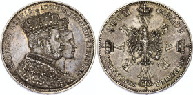 German States Prussia 1 Taler 1861 A Coronation
KM# 488, AKS# 116; J. 87, N# 16991; Silver; Wilhelm I; Coronation of Wilhelm and Augusta; Berlin Mint...