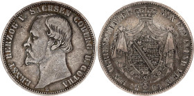 German States Saxe-Coburg and Gotha 1 Vereinsthaler 1864 B
KM# 130, N# 20155; Silver; Ernst II; XF-