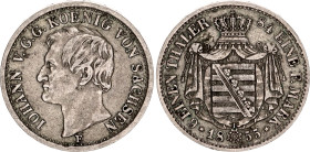 German States Saxony-Albertine 1/6 Taler 1855 F
KM# 1186, AKS# 141, N# 19727; Silver; Johann I; Dresden Mint; VF-XF