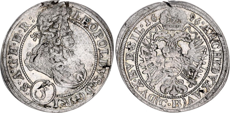 German States Silesia 3 Kreuzer 1696 CB
KM# 516, N# 43984; Silver; Leopold I; B...