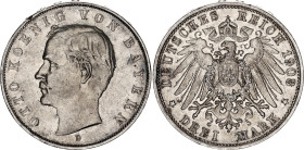 Germany - Empire Bavaria 3 Mark 1908 D
KM# 996, N# 7937; Silver; Otto; XF+