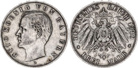 Germany - Empire Bavaria 3 Mark 1910 D
KM# 996, N# 7937; Silver; Otto; XF+