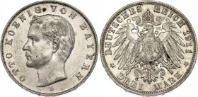 Germany - Empire Bavaria 3 Mark 1911 D
KM# 996, AKS# 202, J. 47, N# 7937; Silver; Otto; Munich Mint; AUNC