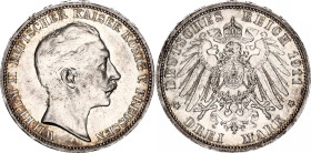 Germany - Empire Prussia 3 Mark 1911 A
KM# 527, N# 3643; Silver; Wilhelm II; UNC- with mint luster