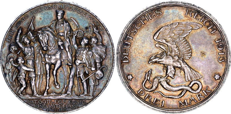 Germany - Empire Prussia 3 Mark 1913 A
KM# 534, N# 4713; Silver; Wilhelm II; De...