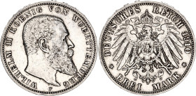 Germany - Empire Wurttemberg 3 Mark 1910 F
KM# 635, N# 10840; Silver; Wilhelm II; XF