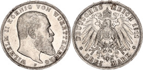 Germany - Empire Wurttemberg 3 Mark 1911 F
KM# 635, N# 10840; Silver; Wilhelm II; XF+