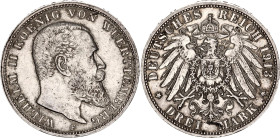 Germany - Empire Wurttemberg 3 Mark 1913 F
KM# 635, N# 10840; Silver; Wilhelm II; AUNC/UNC